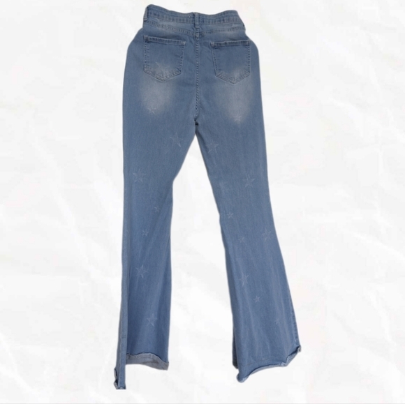 Nasty Gal Blue Stretch Denim Super Flare Star Jeans Stone Wash Tall Fit - sz 6 - Picture 3 of 6